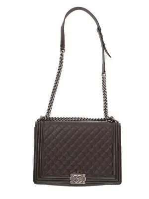 Sac en cuir matelassé gris foncé BOY grand modèle chaîne argent Retail price 7500€ — photo 2
