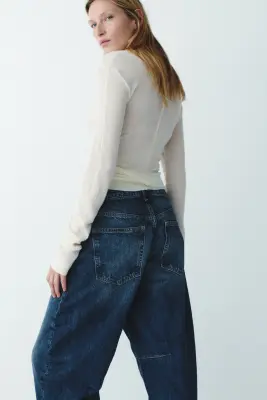 Barrel Regular Waist Jeans - Bleu denim foncé — photo 4