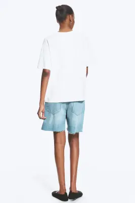 T-shirt en coton carré décontracté - Blanc — photo 3