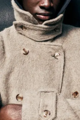 Manteau en laine mélangée croisé oversize - Taupe cendré — photo 2