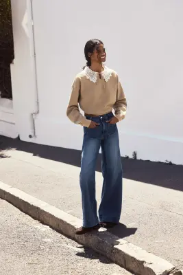 Wide High Waist Jeans - Bleu denim foncé — photo 1