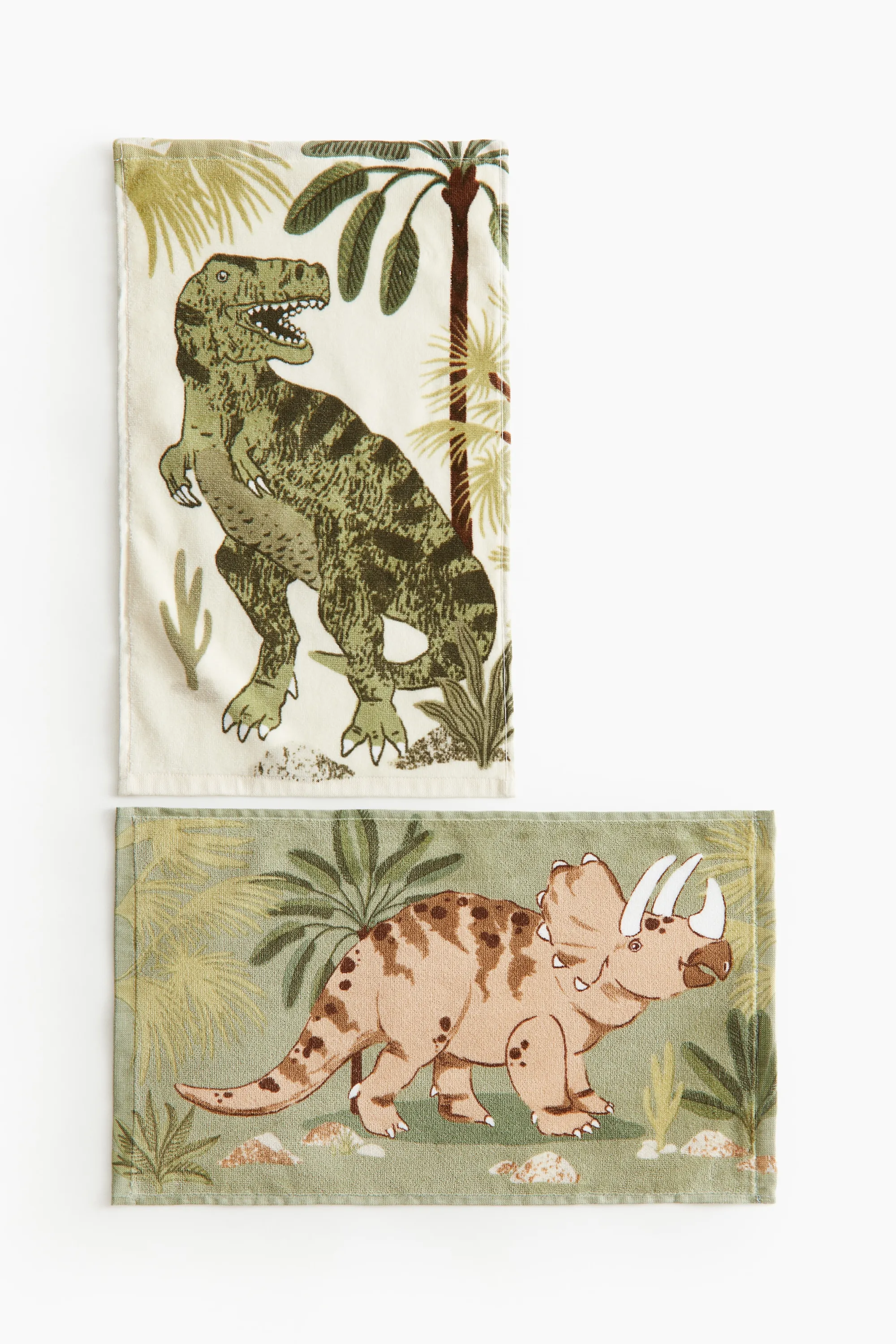 Lot de 2 essuie-mains avec motifs imprimés - Beige/dinosaures