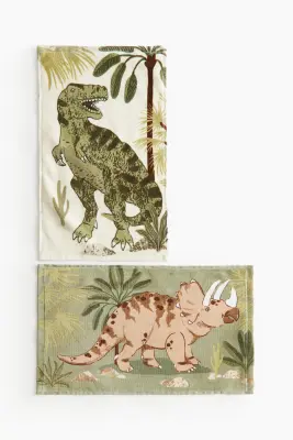 Lot de 2 essuie-mains avec motifs imprimés - Beige/dinosaures — photo 1