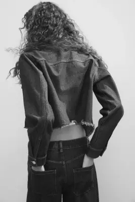Veste courte en denim - Bleu denim foncé — photo 2
