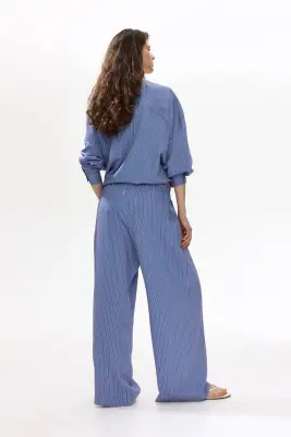 Pantalon droit avec taille élastique - Bleu/rayé — photo 1