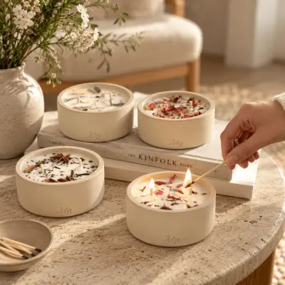 Bougie fleurie et pot en grès, parfum Jardin d'Hiver — photo 2
