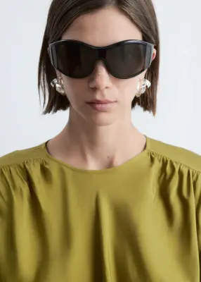 Blouse froncée avec ceinture à nouer - Vert olive — photo 3