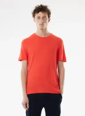 T-shirt Orange Manches Courtes Col Rond en Lin / Elasthanne