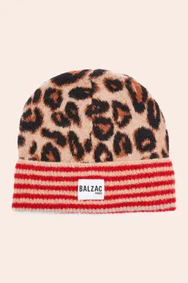 Bonnet Lou rayures rouge et léopard — photo 4
