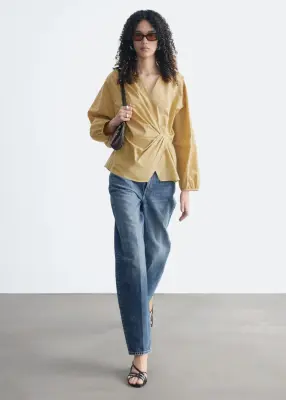 Blouse croisée en coton - Carreaux jaunes — photo 2