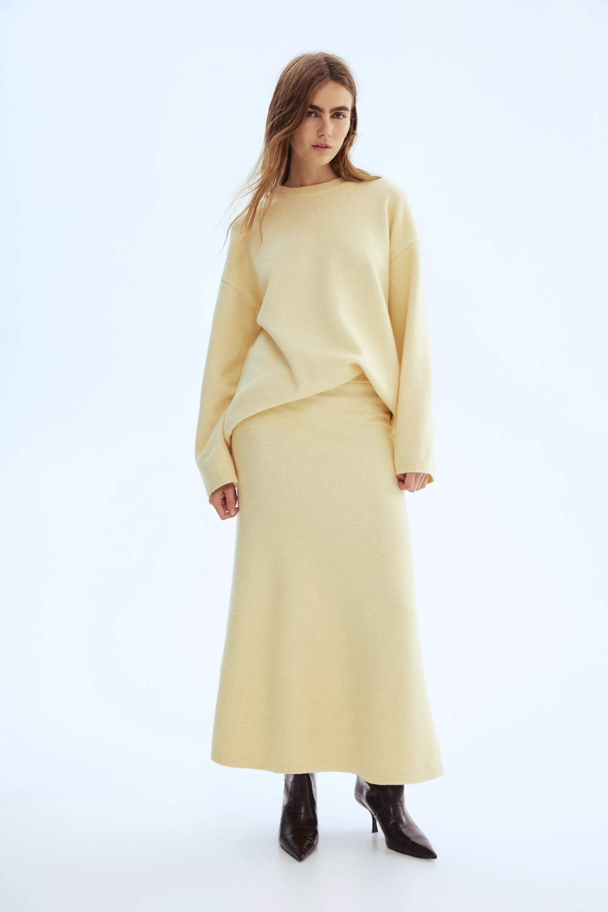 Jupe évasée en maille - Jaune clair