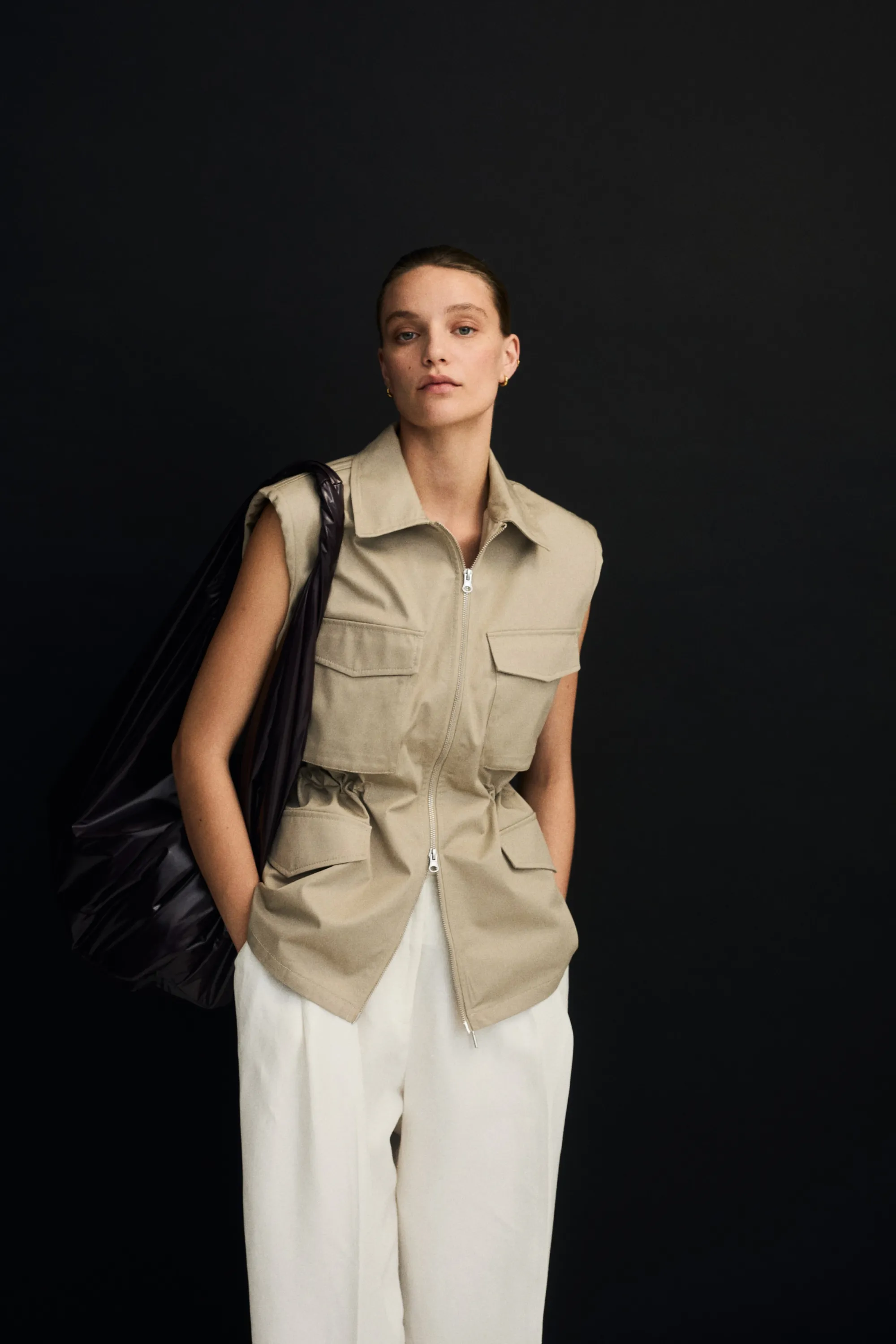 Veste cargo sans manches - Beige