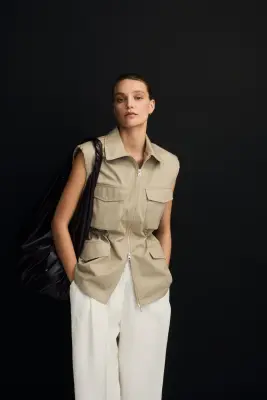 Veste cargo sans manches - Beige — photo 1