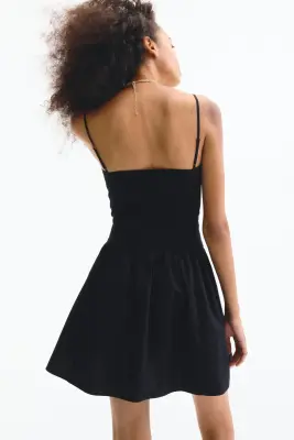 Robe à bretelles fines en coton avec jupe évasée - Noir — photo 3