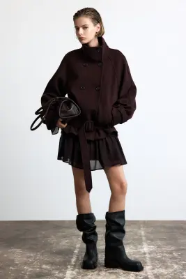 Veste oversize en feutre - Marron foncé — photo 1