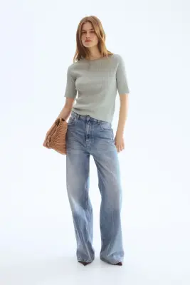 T-shirt en maille côtelée - Gris clair — photo 2