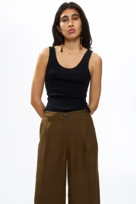 Pantalon 7/8 en lin mélangé - Marron — photo 2