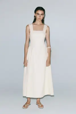 Robe en twill avec jupe évasée - Crème — photo 1