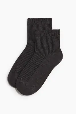 Lot de 3 paires de socquettes en maille côtelée - Gris foncé/crème/noir — photo 1