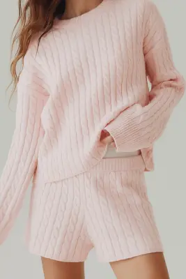 Pull en maille torsadée - Rose clair — photo 2
