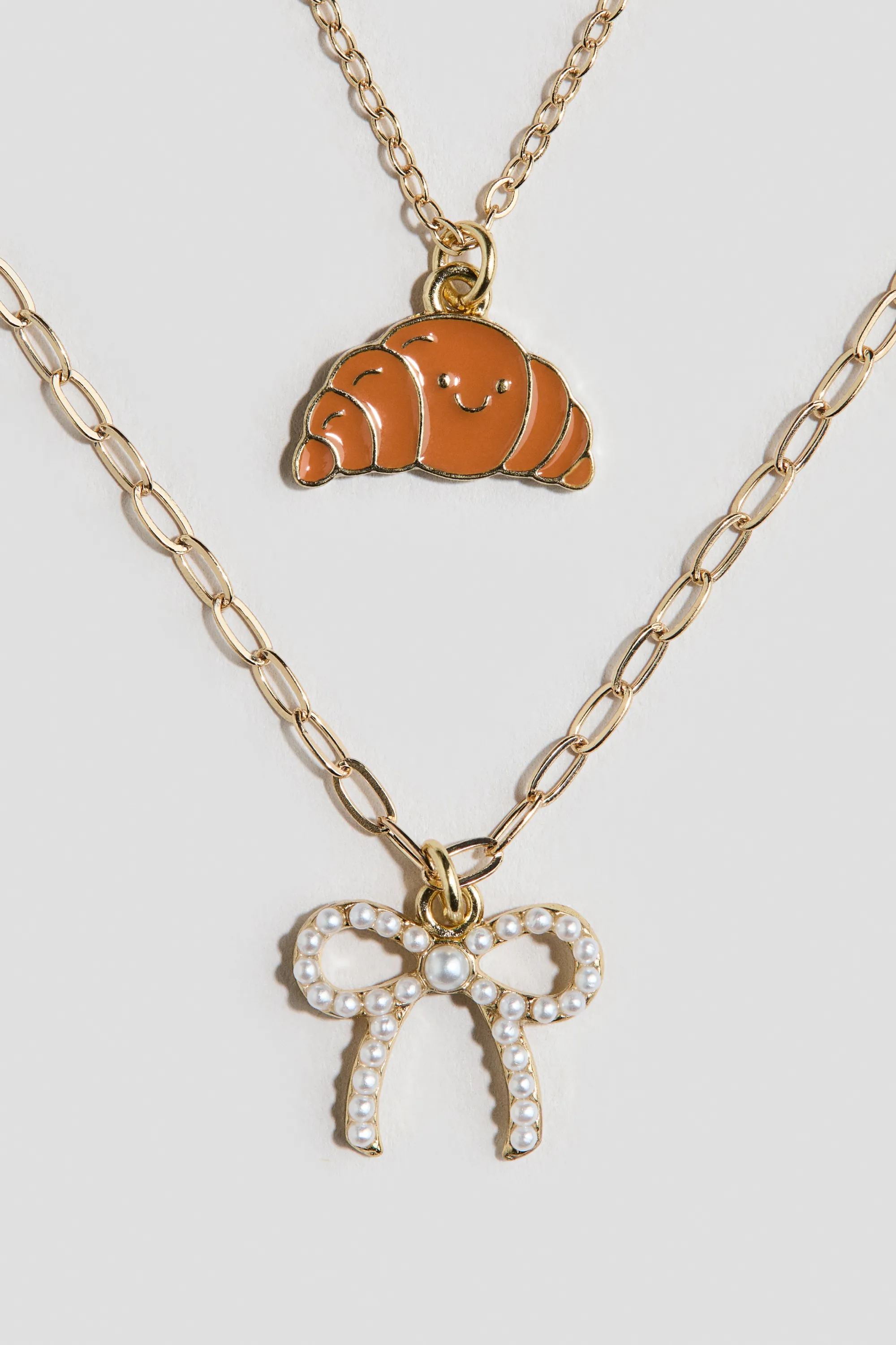 Collier à deux rangs avec pendentifs - Doré/croissant