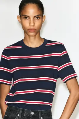T-SHIRT ÉLÉGANT - BLEU MARINE / ROUGE / RAYURES — photo 4