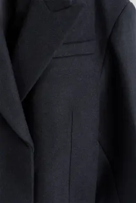BLAZER OVERSIZE COURT EN MÉLANGE DE LAINE BOUILLIE - BLEU MARINE — photo 3