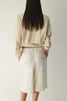 Short Easy-care Loose Fit en lin mélangé - Beige clair — photo 4