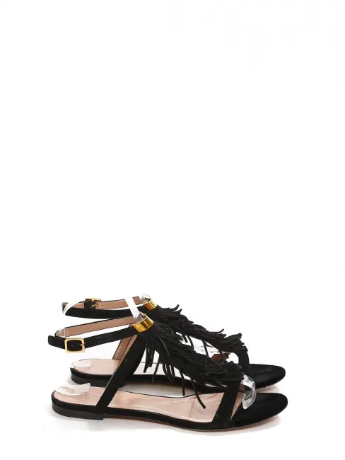 Sandales plates à franges en suède noir Prix boutique 450€ Taille 38