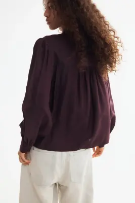 Blouse à manches bouffantes avec dentelle - Violet foncé — photo 3