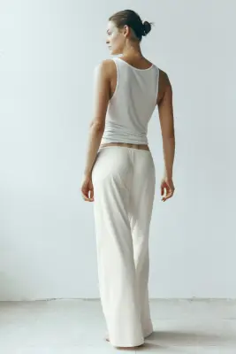 Pantalon en coton mélangé - Crème — photo 3