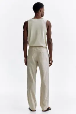 Pantalon Regular Fit en lin mélangé - Crème — photo 3