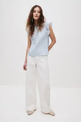 Top en coton avec plis nervure - Bleu clair — photo 1