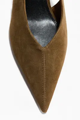 Escarpins en cuir avec talon kitten heel - Vert kaki — photo 2