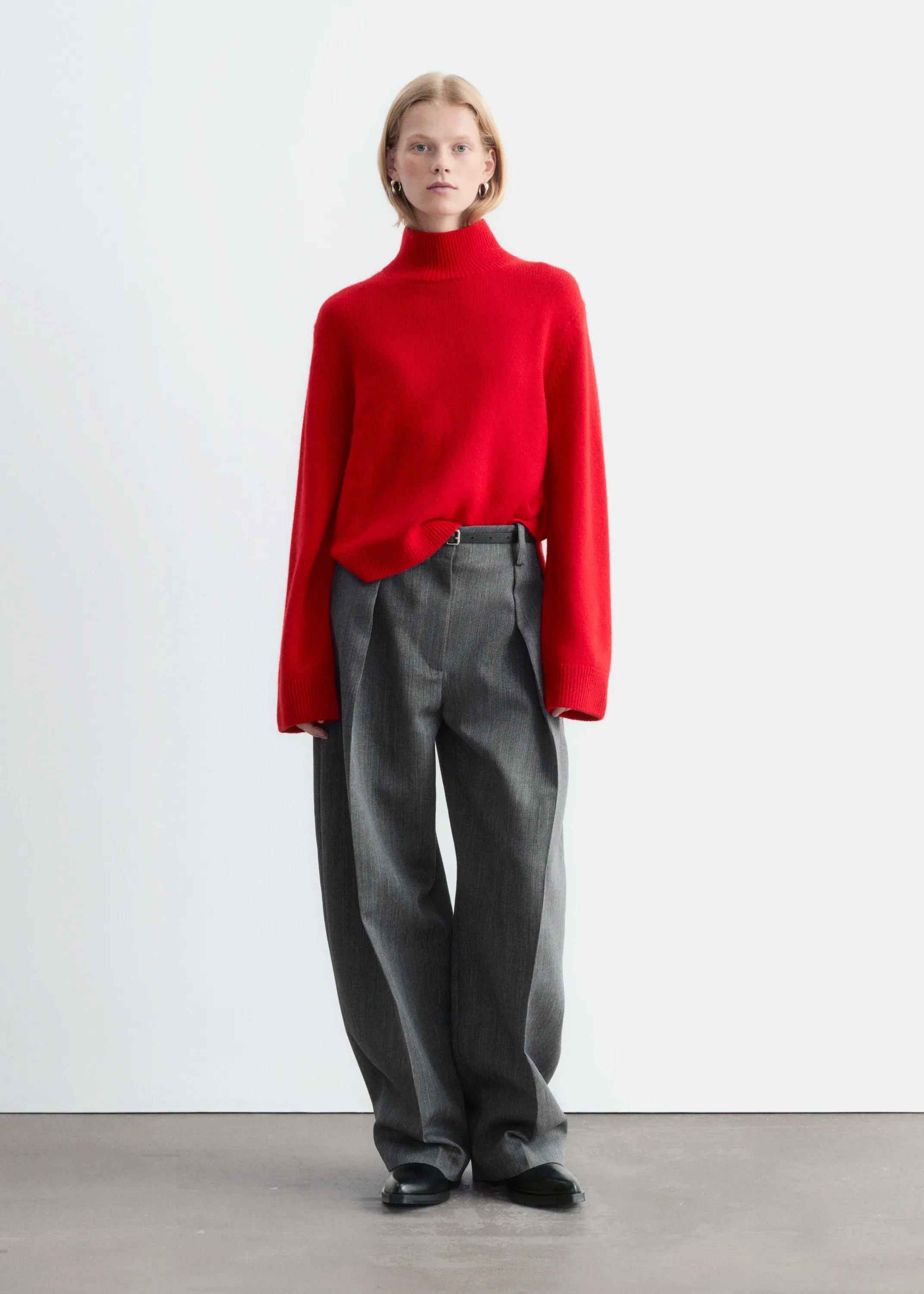 Pull à col montant en laine et cachemire - Rouge