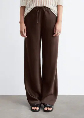 Pantalon en satin à enfiler - Marron foncé — photo 2