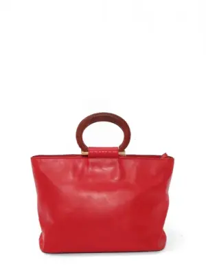 Sac à main vintage en cuir rouge cerise poignées ronde — photo 1