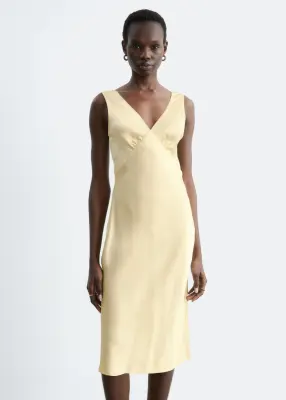 Robe combinaison midi à col en V - Jaune — photo 3