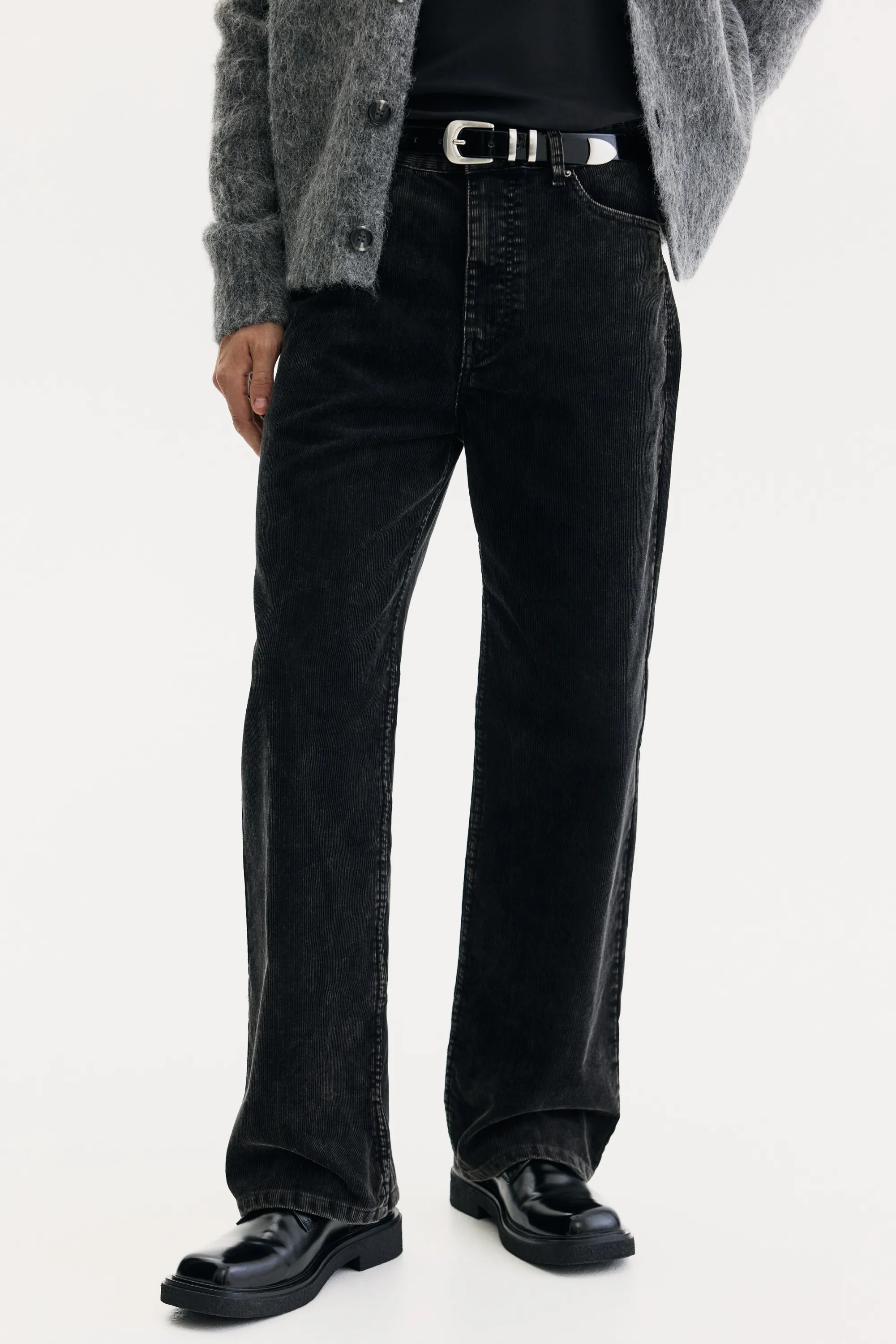 Pantalon Relaxed Fit en velours côtelé - Noir denim