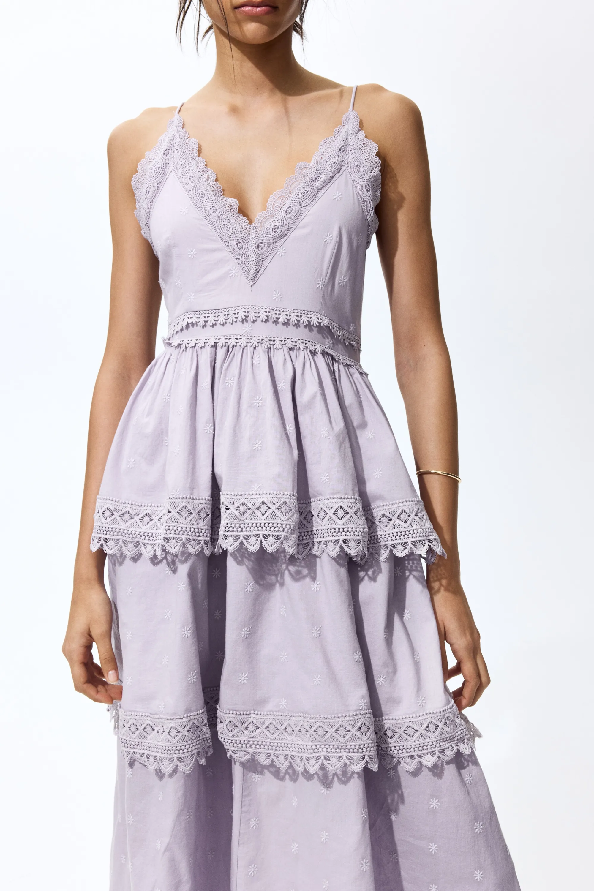 Robe en coton avec dentelle - Violet clair