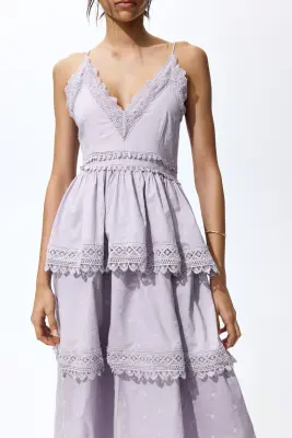 Robe en coton avec dentelle - Violet clair — photo 1
