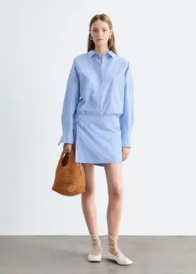 Robe-chemise courte à nouer - Bleu clair — photo 1