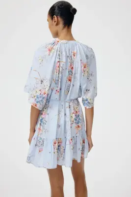 Robe chemise avec ceinture à nouer - Bleu clair/fleuri — photo 2