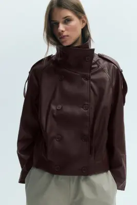 Veste à fermeture croisée avec col entonnoir - Bordeaux — photo 2