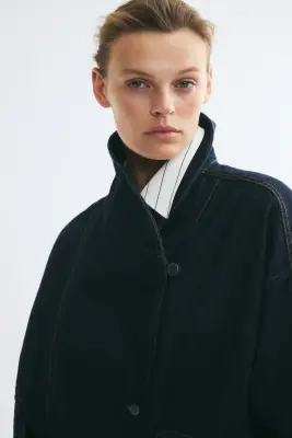 Veste en denim avec col châle - Bleu marine — photo 3
