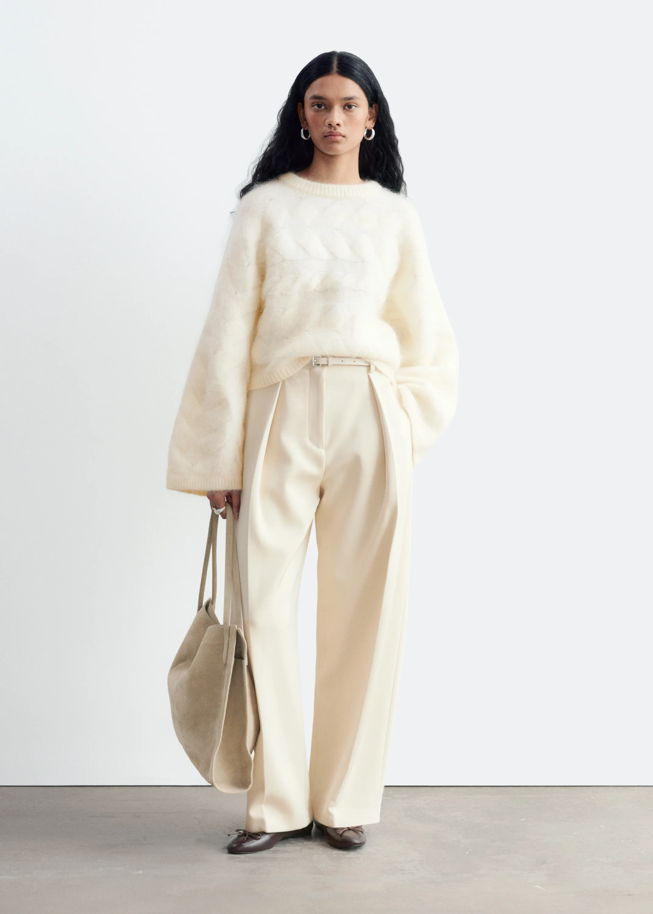 Pull à mailles torsadées de mohair mélangé - Blanc