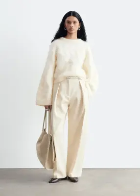 Pull à mailles torsadées de mohair mélangé - Blanc — photo 1
