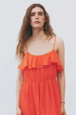 Robe volantée à bretelles fines - Rouge — photo 2