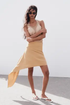 Jupe asymétrique avec détail à nouer - Beige foncé — photo 2