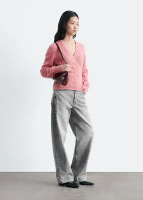 Cardigan en mohair mélangé à maille pointelle - Rose — photo 4